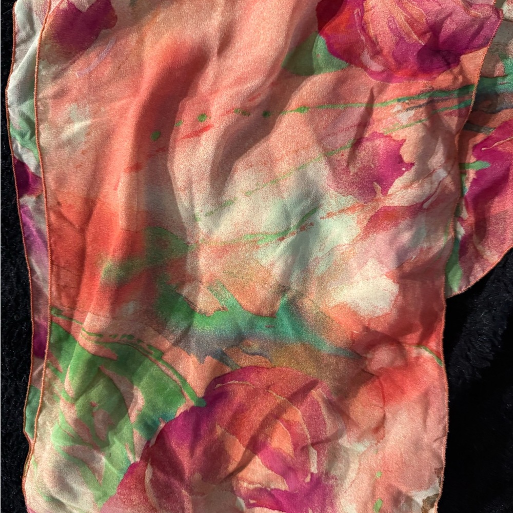 Floral Orange Sheer oblong Scarf 52” x 11.5”